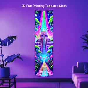 Neon Mayan Pyramid Vertical Blacklight Tapestry for Bedroom Tropical Temple Art Glow in The Dark Tapestries Fantasy Scene UV Reactive Wall Hanging Vibrant Rainbow Luminous Banner Tapestry Home Decor for Living Room HD Printing With Free Accessories