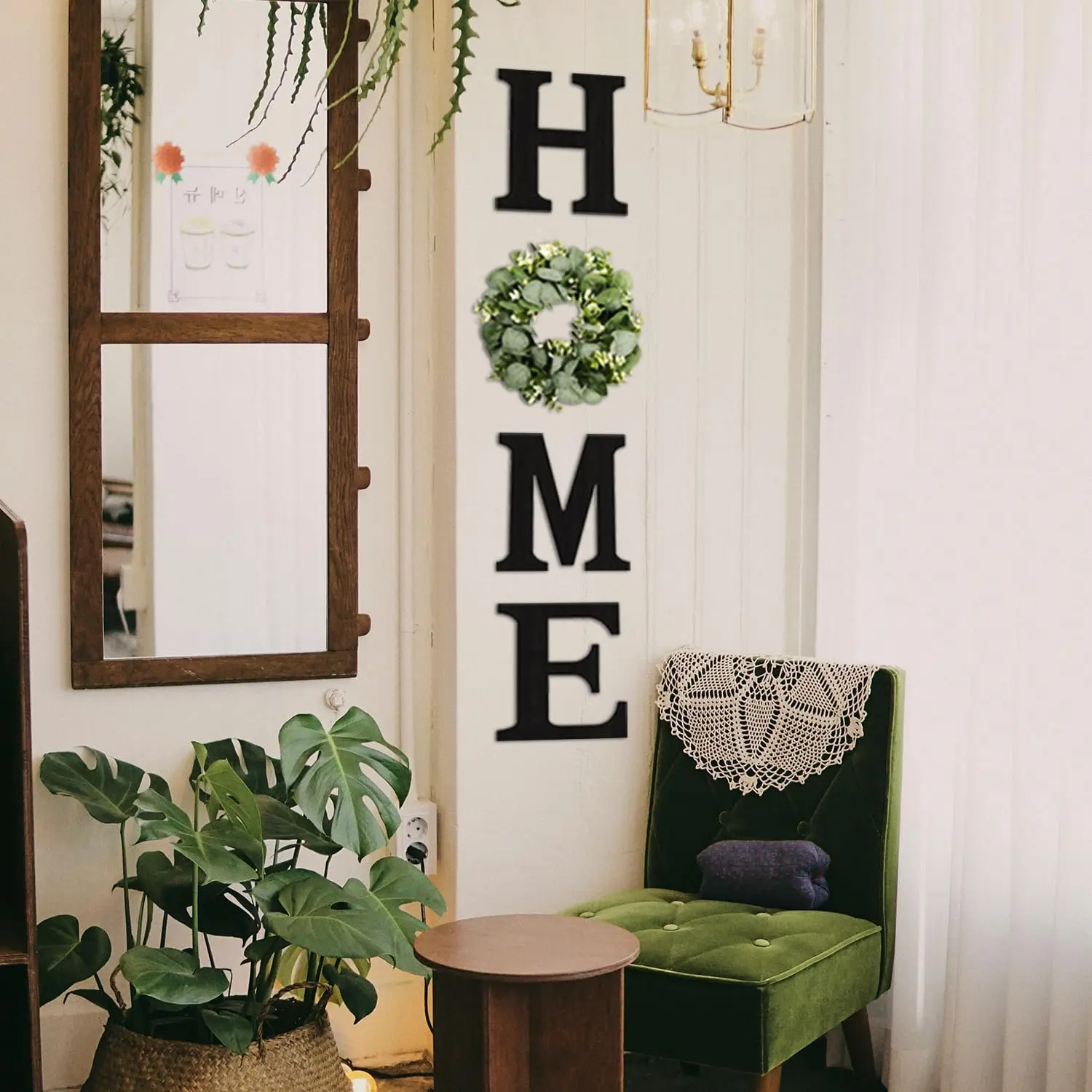 Farmhouse "HOME" Wall Sign with Artificial Eucalyptus Wreath – Rustic Wooden Letter Wall Decor for Living Room, Kitchen & Entryway – Black Home Decorative Hanging Art Home Sweet Home Sign Gift