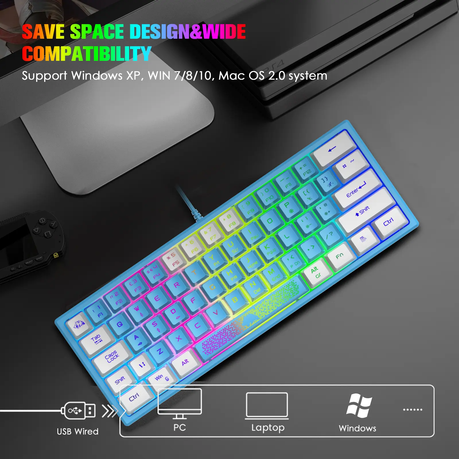 ZIYOU LANG K61 60% RGB Gaming Keyboard, 62-Key Compact Layout with