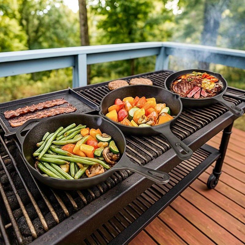 Kitchen Cast iron Skillets 3 Piece Set, Chefs Pan, Pre Seasoned Cast iron Skillets, 6, 8 & 10 Inches, Easy Use in the Oven, Stove, Grill, or Campfire,