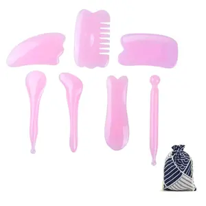 7 Pieces Gua Sha Scraping Massage Tool,Natural Resin GuaSha Tool Massage Tools Set for Face Back and Neck Release,Reduce Muscle Pain,with Storage Bag