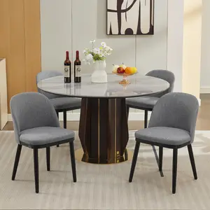 Wooden Dining Chairs Set of 4, Upholstered Kitchen Dining Room Chair, Modern Linen Fabric Farmhouse Dinner Chair with Leveling Feet/High Backrest Support for Dining Room, Living Room,Grey