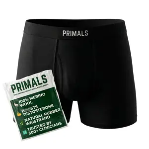 PRIMALS 100% Merino Wool Boxer Briefs - Natural Rubber Waistband - Improves Testosterone & Fertility - Elite Performance - Approved by 500+ Clinicians - Zero Polyester or Plastic - Midnight Black (1 Count)