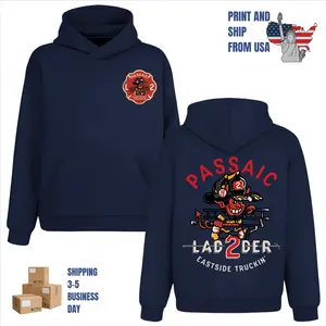 Passaic Ladder 2 Eastside Truckin Firefighter Devil Hoodie, 2 Sides, Passaic Ladder 2 Fireman Devil Mascot Pullover, Eastside Truckin NJ Fire Department Graphic Hooded Sweatshirt