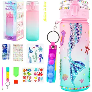 Decorate Your Own Water Bottle Kits for Girls Age 4-10, Mermaid Kids Water Bottle Stickers for Birthday Gifts, School, Travel and Christmas, 20 oz Leak-proof