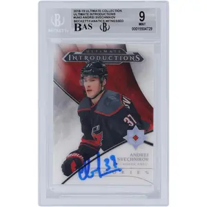Andrei Svechnikov Carolina Hurricanes Autographed 2018-19 Upper Deck Ultimate Collection Ultimate Introductions #UI-43 Beckett Fanatics Witnessed Authenticated 9/10 Rookie Card - Fanatics Authentic Certified