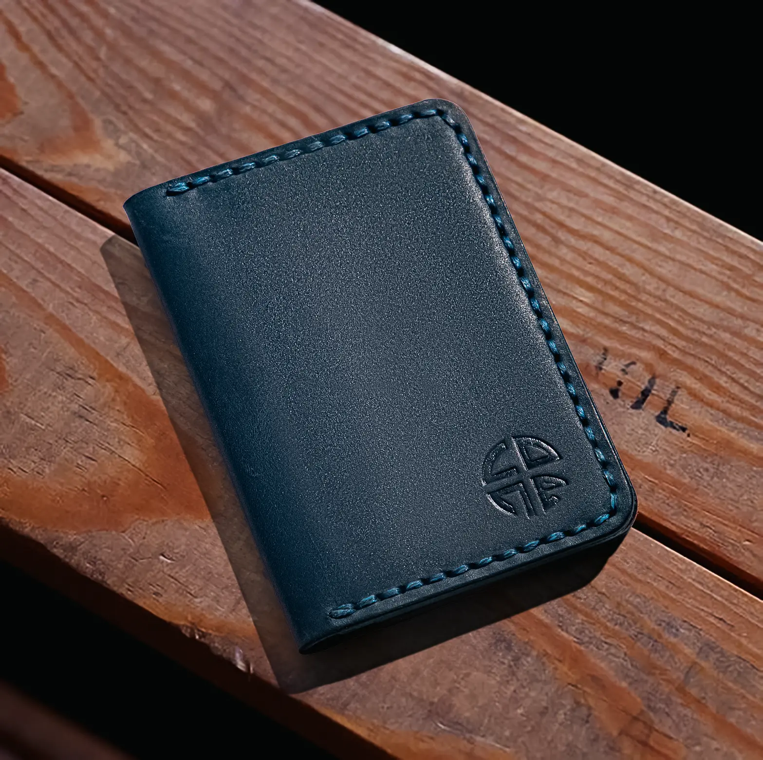 Handcrafted Genuine Leather Card Holder with 5 Pockets - Men's Blue Wallet