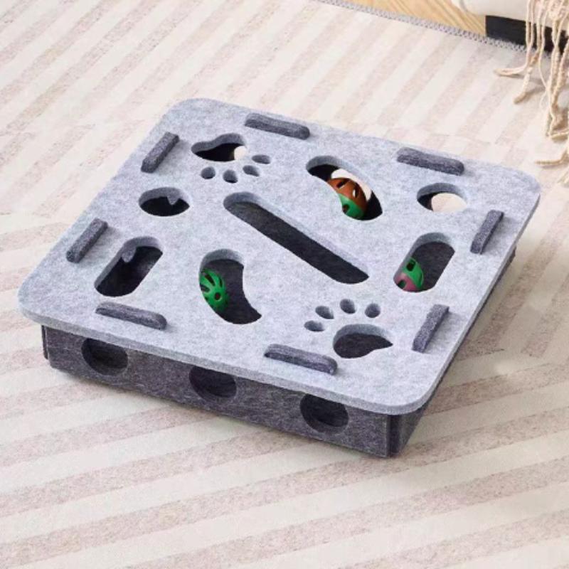 Pet Cat Puzzle Maze Holes Toys Felt Box With Bell Ball Kitten Playing Toys Interactive Funny  Cat Supplies