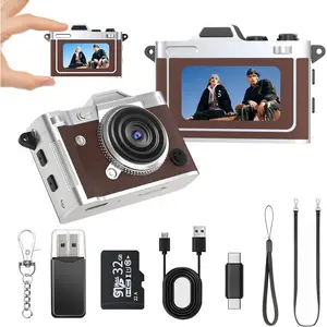 Camera -  FHD  Retro Digital Camera with 32GB Card, 1." Screen & OTG Adapter,  Compact  Pocket Birthday  for ,Travel,Beginners,Party (Brown)