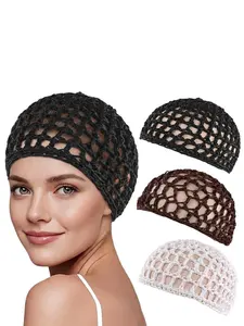3pcs/set Women's Handmade Hair Net Wigs Hat Set, Solid Color Protective Sleep Cap, Easy-To-Wear Headwear for Daily Use, Bonnets for Sleeping