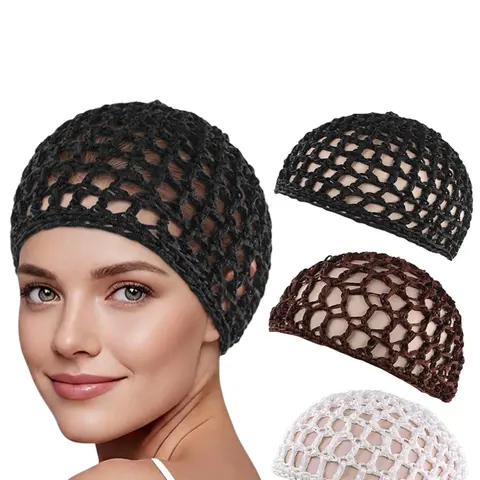3pcs/set Women's Handmade Hairnet Wigs Hat Set, Solid Color Protective Haircare Sleep Haircap, Easy-To-Wear Headwear for Daily Use, Sleep Caps