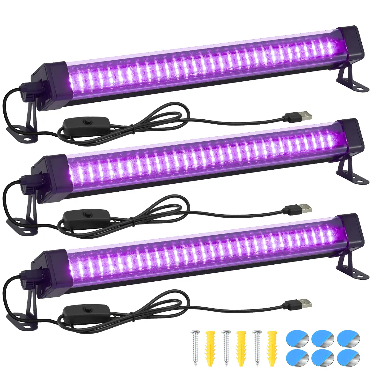OYCIJE 3 pack 60LEDs 33cm Black Light Bar, USB Black Light Bar, with 150cm/59inch Power Cord   Plug   Switch Black Light for Glow in the Dark Parties, Fluorescent Posters, Body Paint, Birthday, Halloween, Bedroom, Classroom