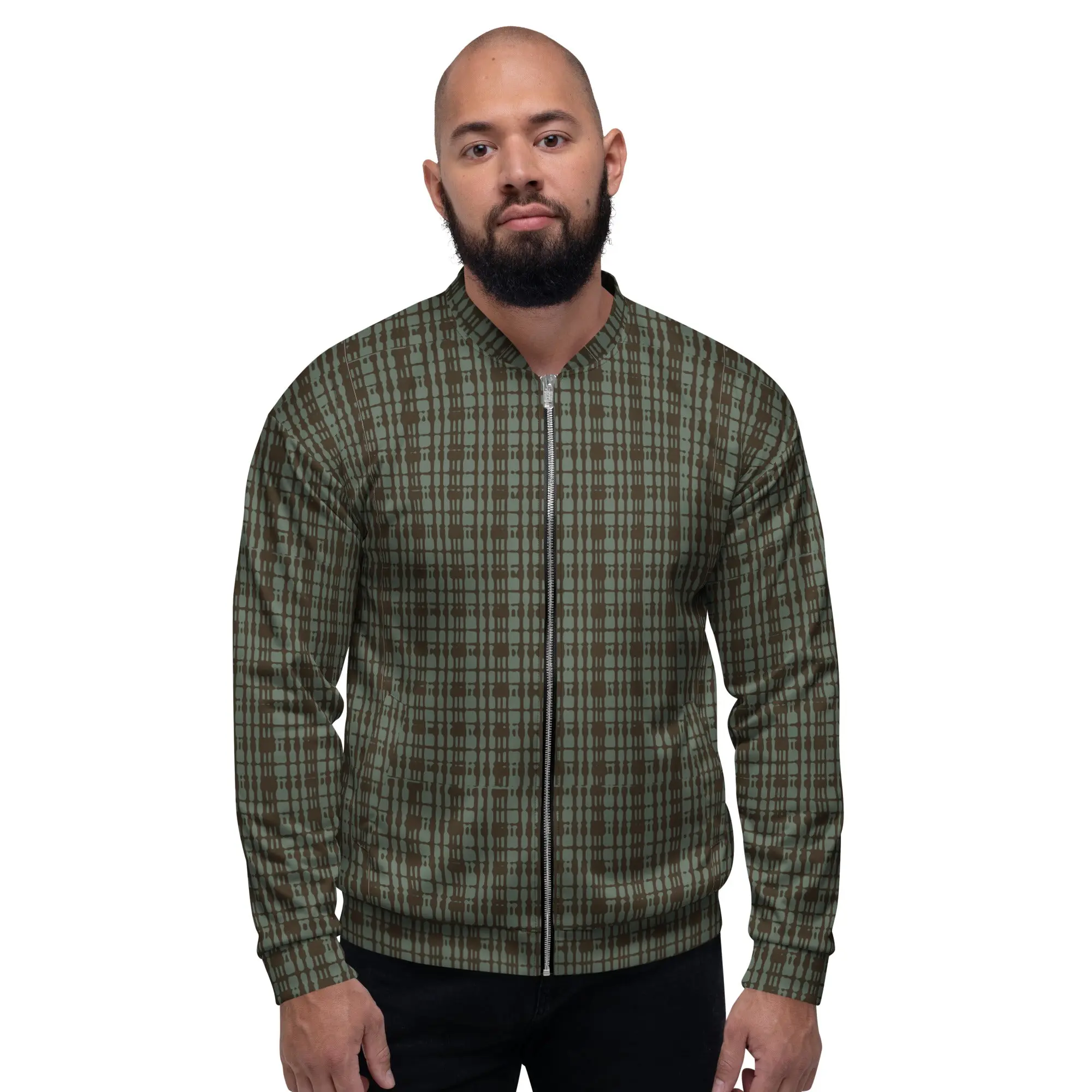 Unisex Bomber Jacket - Mint Chocolate Plaid - Men
