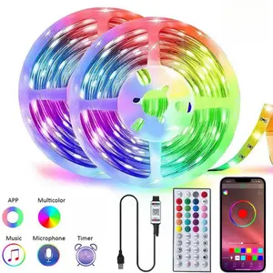 LED Lights For Rooms, RGB LED Strip With IR Remote And Bluetooth App Control, Adhesive LED Light With Music Sync, Timing Mode, For Bedroom, Playroom