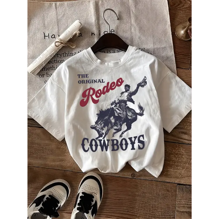 Women's Vintage Casual Short Sleeve Crew Neck T-Shirt, The Original Rodeo Cowboys T-Shirt, Women's Retro Graphic Tee, Trendy Gift T-Shirt, Everyday Wear, Unisex Funny Cotton Tshirt, Top Womenswear Streetwear