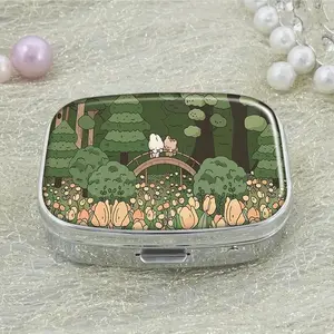 Cartoon Pattern Pill Storage Box, 2 Grids Pill Box, Rectangle Decorative Pill Case, Vitamin Pill Organizer, Supplement Organizer for Pocket Purse and Travel Gifts