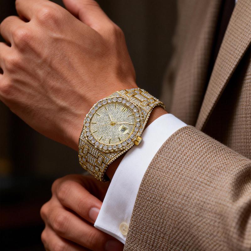 Luxury Rhinestone Embellished Jumpstart sale Classic round dial -Dial Quartz Watch with Gift BoxIncluded Fashion Timeless Classic Watch Holiday Haul  Flash Sale diamond men  Shine at work, lead with brilliance.