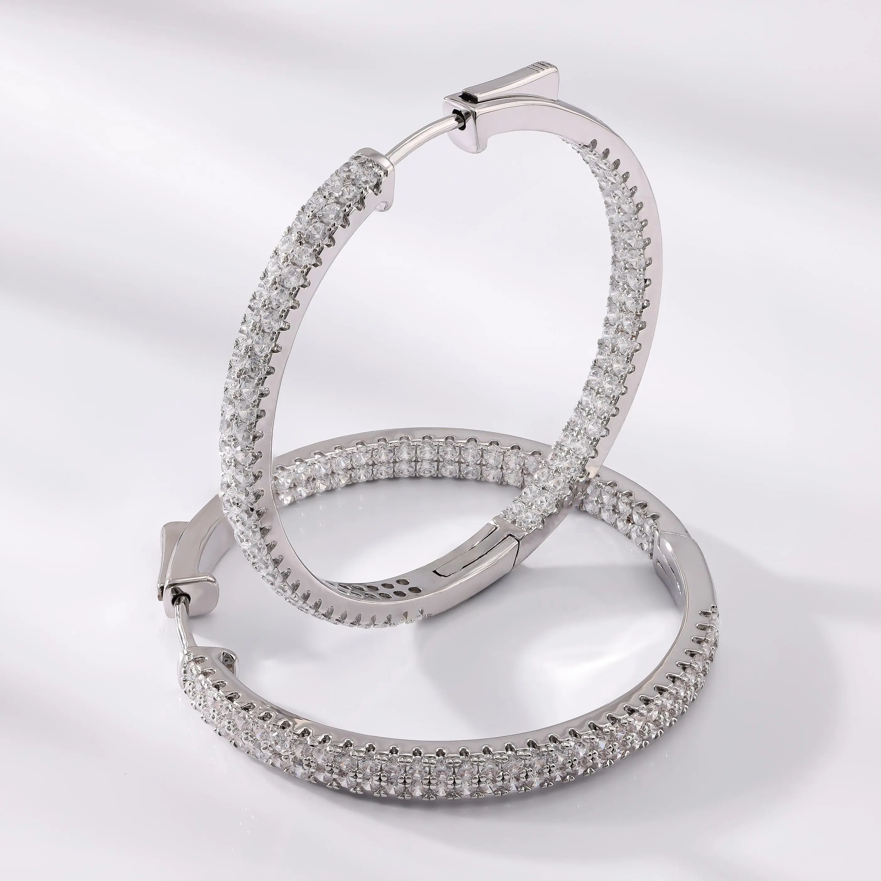 JTV White Cubic Zirconia Rhodium Over Brass Inside-Out Hoop Earrings 1.50ctw