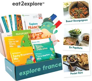 eat2explore - French Cooking Kit with 3 Recipe Cards, Authentic Spices & Real Tools - Kids Family Kitchen Activities - Educational Cooking Set - Builds Culinary Skills & Confidence