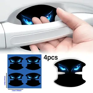 4Pcs Luminous Blue Eye Pattern Door Handle Bowl Scratch Protection Stickers, Anti-collision Car Door Handle Protective Stickers, Essential Door Handle Protectors for Cars, Automobile Decals