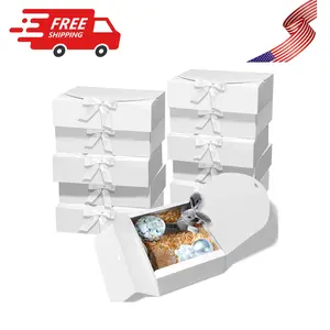 10 PCS Gift Boxes with Lids, 10.6x7.8x3.1 Inch Kraft Paper Gift Box, White