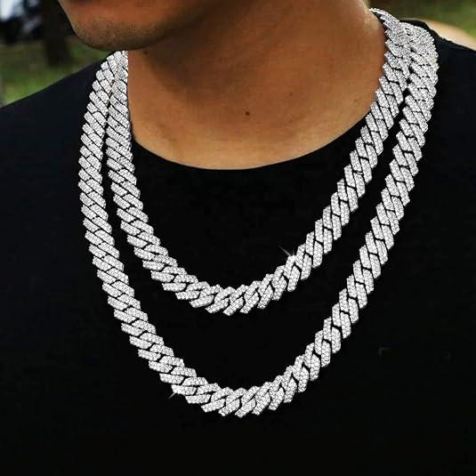 Silver Gold Cuban Link Chain for Men/Women, Iced Out Mens Diamond Chain Necklace-Miami Cuban Link Chains Hip Hop Jewelry