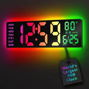 16.5inch Large Digital Wall Clock with Bluetooth Sync Function RGB Lighting with 11 Scene Modes Remote Control Dual Alarm Clock with Large LED Display Automatic Daylight Saving Time Temperature Display Suitable for Classroom Games