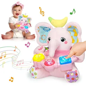 Baby Bilingual Musical Elephant Stuffed Animals Toys,Infant Early Learning Toy with Light-Up Music & Crinkle,Tummy Time Toys for 0 3 6 9 12+ Months for Baby Boy Girl Gift,Pink