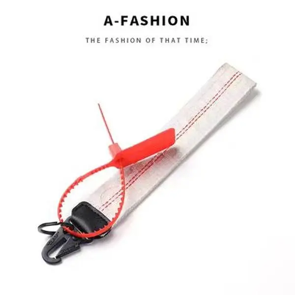 Unisex FASHION Keychain with White Canvas Embroidered English Letters Casual Style Red Cord Accessory