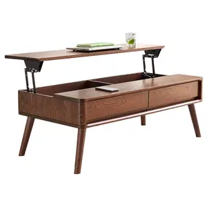 Elevating Center Table Low Table 100% Solid Oak Wood Top Plate Desk Coffee Table Width 100 x Depth 60 x Height 45 cm Study Desk Work From Home Easy To Assemble Walnut Color Wood With Storage Shelf bedroom vanity desk
