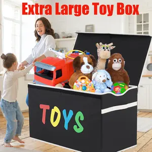 32gal Extra Large Toy Box Storage Basket with Lids, Collapsible Sturdy Toy Storage Organizer Boxes Bins Baskets for Kids, Boys, Girls, Nursery, Playroom, Closet Home Bedroom Office Nursery Storage Trunks