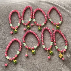 Strawberry Quarts and Jade Dangling Charm Fashion Beaded Bracelet for Women 1pc