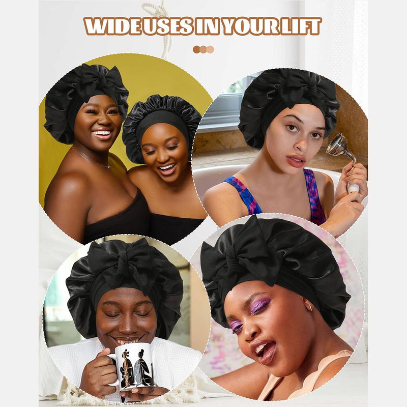 AWAYTR Satin Bonnet for Sleeping Silk-Like Sleep Cap Double Layer Hair Bonnet with Elastic Tie Band for Curly Hair Night Cap