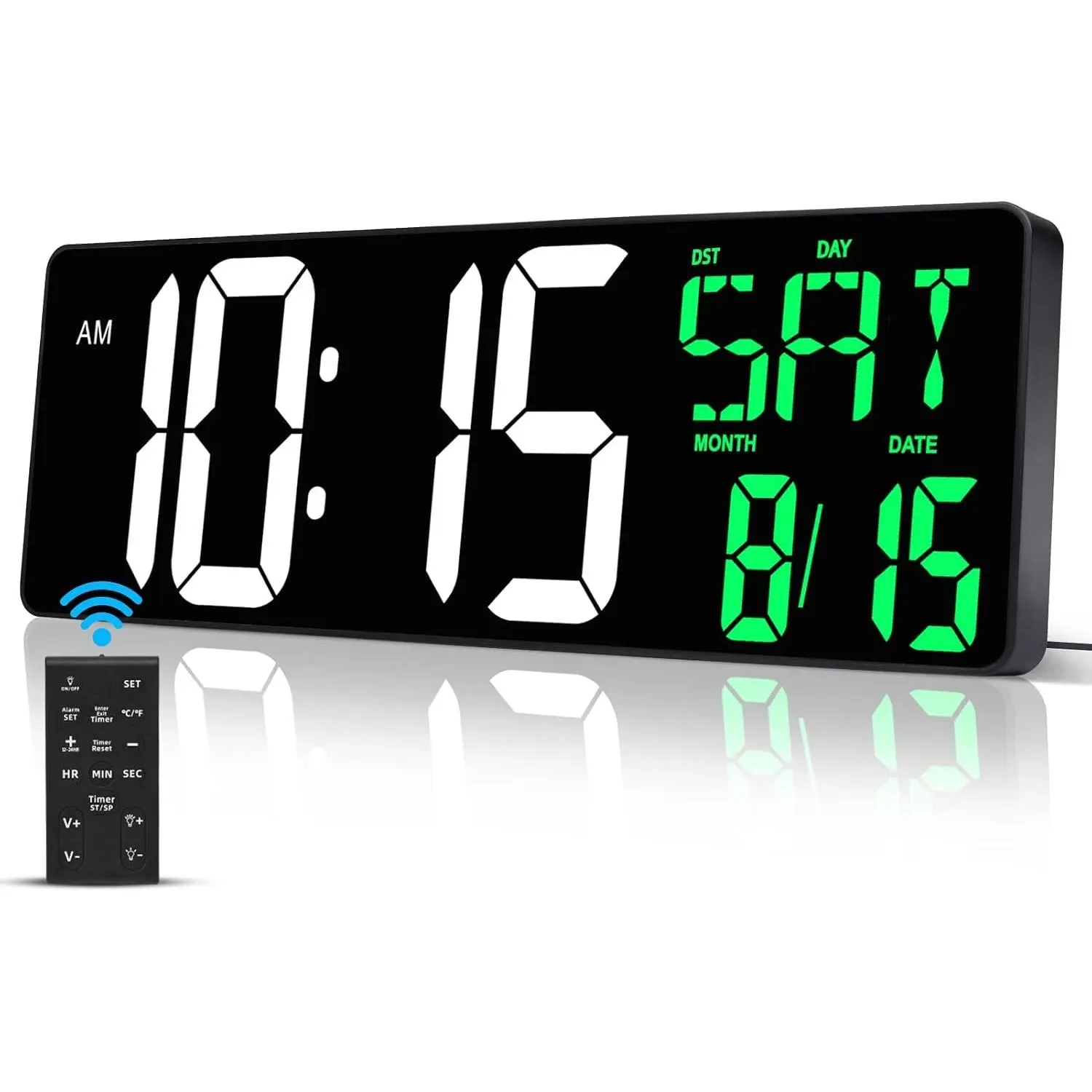 17 Inch Large Digital Wall Clock with Remote Control, Automatic Brightness Dimmer Digital Wall Clock Large Display with Day/Date/Temperature, Snooze, Count Up & Down Timer for Living Room, Office, Gym