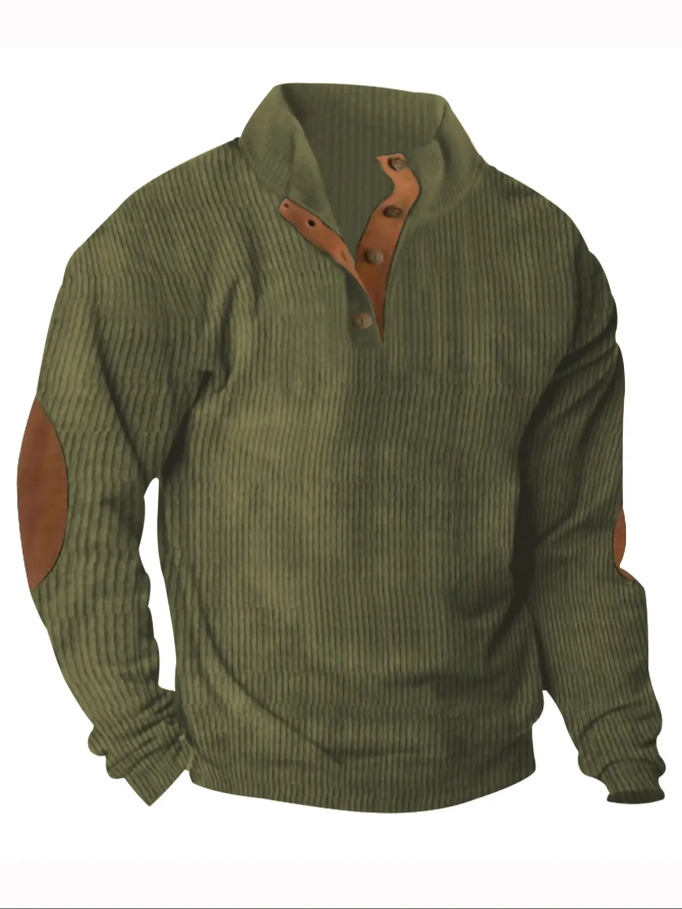 Men's European Size Fitted Stand Collar Corduroy Long Sleeve Striped Knit Pullover, Fashion Lightweight Casual Sportswear, Ribbed Design for Outdoor & Daily Wear