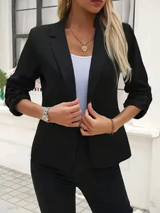 Women's Blazer Jacket, Lapel Casual Workwear Coat, Office & Daily Wear, Solid Color Loose Fit Business & Leisure Suit