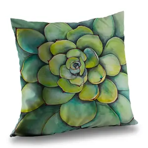 360 stand Twill Weave Watercolor Succulents Throw Pillow, 14x14 in Soft Padded Cushion, Bathroom Textile Soft Furnishing with Botanical Art for Aesthetic Room Decor (C1PT14141OOYVN), Watercolour Standard Pillows