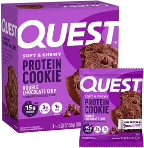 Quest Nutrition Double Chocolate Chip Protein Cookie, 15g Protein, 1g Sugar, 3g Net Carbs, Keto Friendly, High Protein, Low Carb; 4 Count