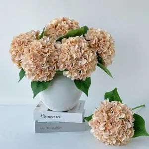 5 count Light Coffee Silk Hydrangeas 20'' Faux Hydrangeas for Fall Indoor Home Decor Spring Kitchen Living Room Outdoor Porch Wedding Flower Arrangement