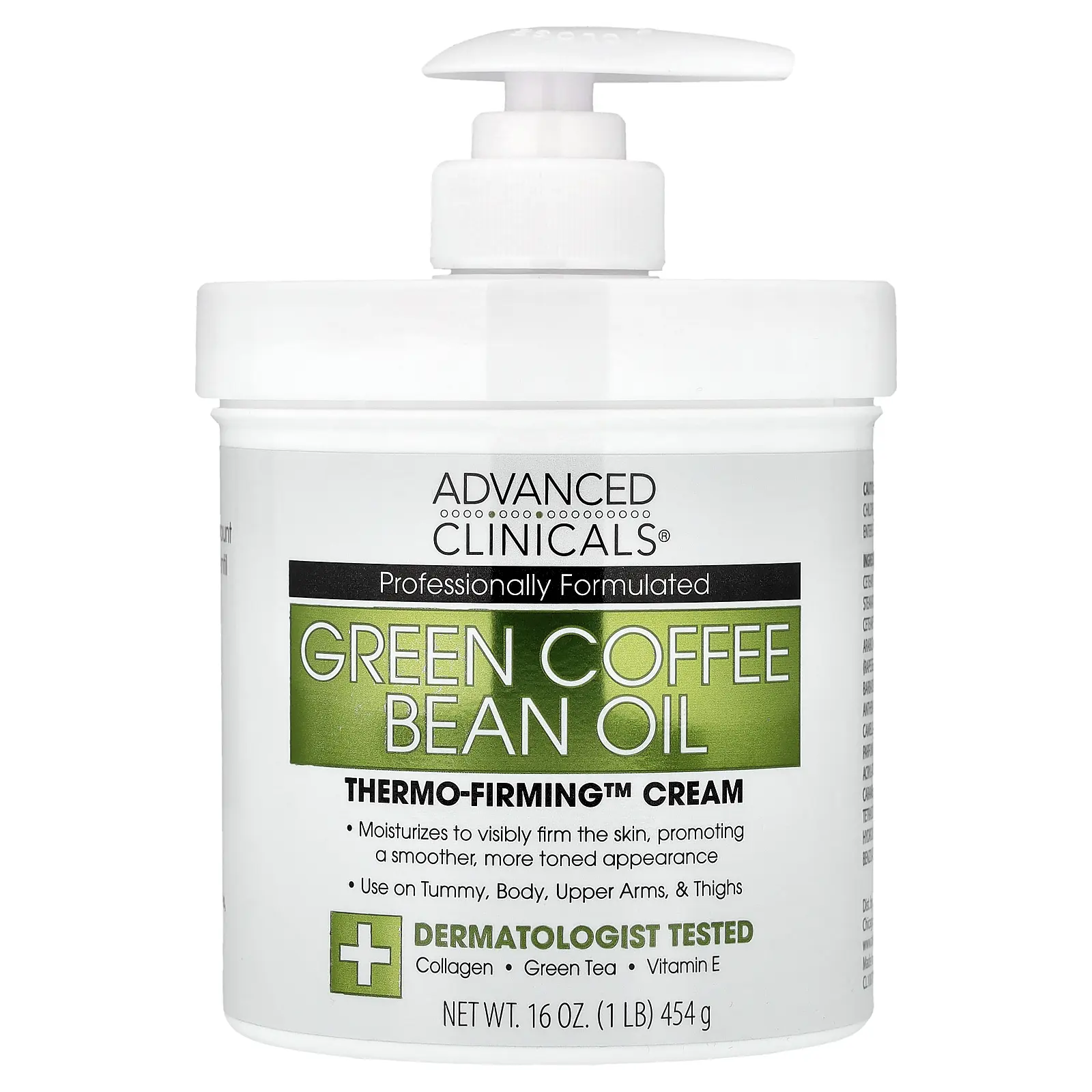 Advanced Clinicals Green Coffee Bean Oil, Thermo-Firming™ Cream, 16 oz (454 g)