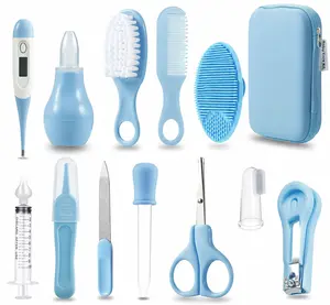 Baby Grooming Kit & Baby Healthcare - Baby Safety Set Comb, Brush, Finger Toothbrush, Nail Clippers, Scissors, Nasal Aspirator - Nursery Care Kit Pink/Blue
