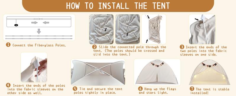 Final Clearance Sale Kids' Dream Playhouse Tent for Twin Bed, Indoor Floor, Portable Play Tent, Breathable Sleeping Tent, with Stars Lights