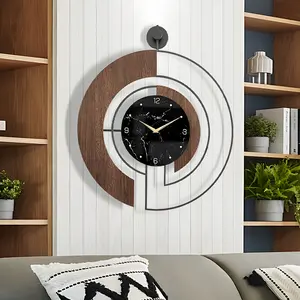 26X23Inch Large Walnut Marble Dial Wall Clock, Modern Decorative Wall Clock ,Wooden Metal Frame Battery Operated, Contemporary Home Wall Decor Gift Idea for Living Room, Kitchen Bathroom Bedroom Home Wall Decor