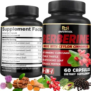 Berberine Supplement with Ceylon Cinnamon, Turmeric, Artichoke, Milk Thistle - Berberine HCl Supplement Pills - 60 Capsules