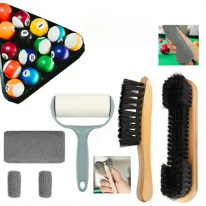 Pool Table & Rail Brush 5 Set,Billiard Felt Cleaner Accessories with 2 Wooden Brushes,Cue Cleaning Cloth,Ferrule Polish Cloth & Sticky Lint Roller