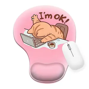 Cute Orange Tabby Cat Working at Desk Silicone Wrist Rest Mouse Pad 8.98*7.56in - Ergonomic Support for Office Home, Perfect Gift for Cat Lovers & Coffee Addicts