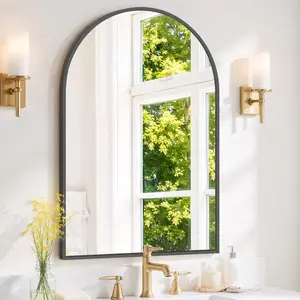 Arched Wall Mirror 38x26 Inch Black Mirror with Frame, Arch Mirror for Bedroom, Living Room, Entryway, Wall Mounted Decorative Mirror