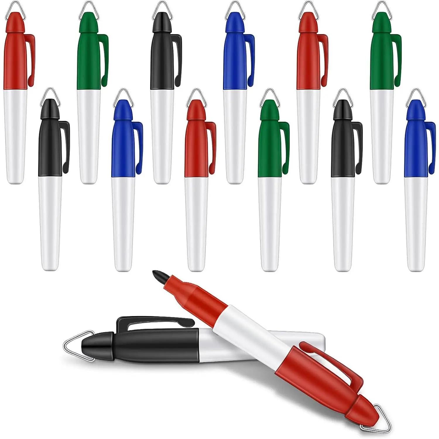 12 count Mini Permanent Markers with Golf  Clips for  Badge Quick Drying Fine Point Ink Pens for School Office Outdoor Activities(Black, Blue, Red, Green)