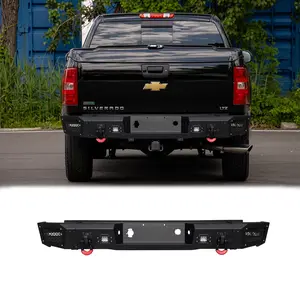 TIOYAR Steel Rear Bumper Black Texture for 2007-2013 Chevy Silverado 1500 and 2007-2013 GMC Sierra 1500 with LED Lights 2 x D-Rings Off-Road Performance