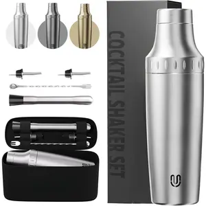 Hybrid  Shaker Set | Vacuum Insulated Stainless Steel Martini Shaker with Strainer & Jigger Lid | Travel  kit with Bartender Accessory Tools | 30oz |